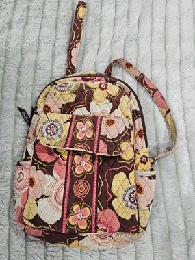Quilted Floral Mini Backpack in Brown, Pink & Yellow Vera Bradley